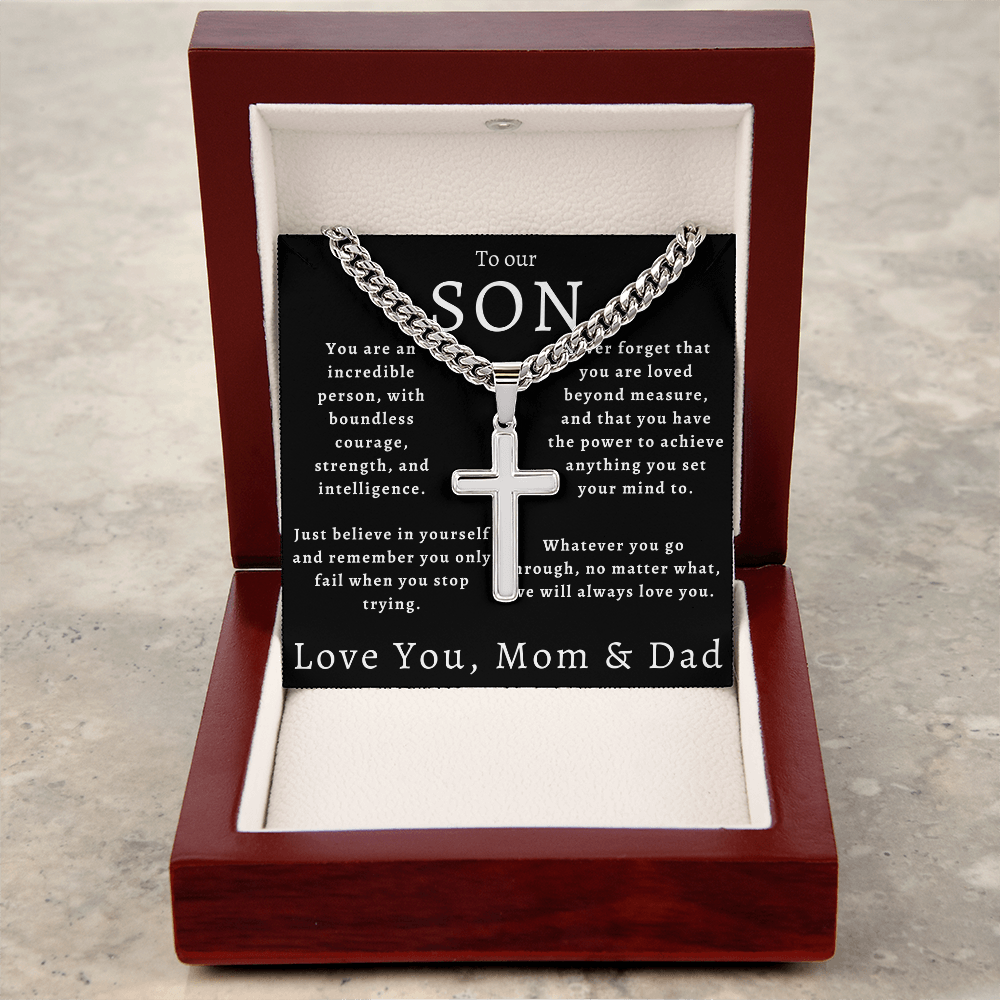 To Our Son Cross Necklace from Mom and Dad