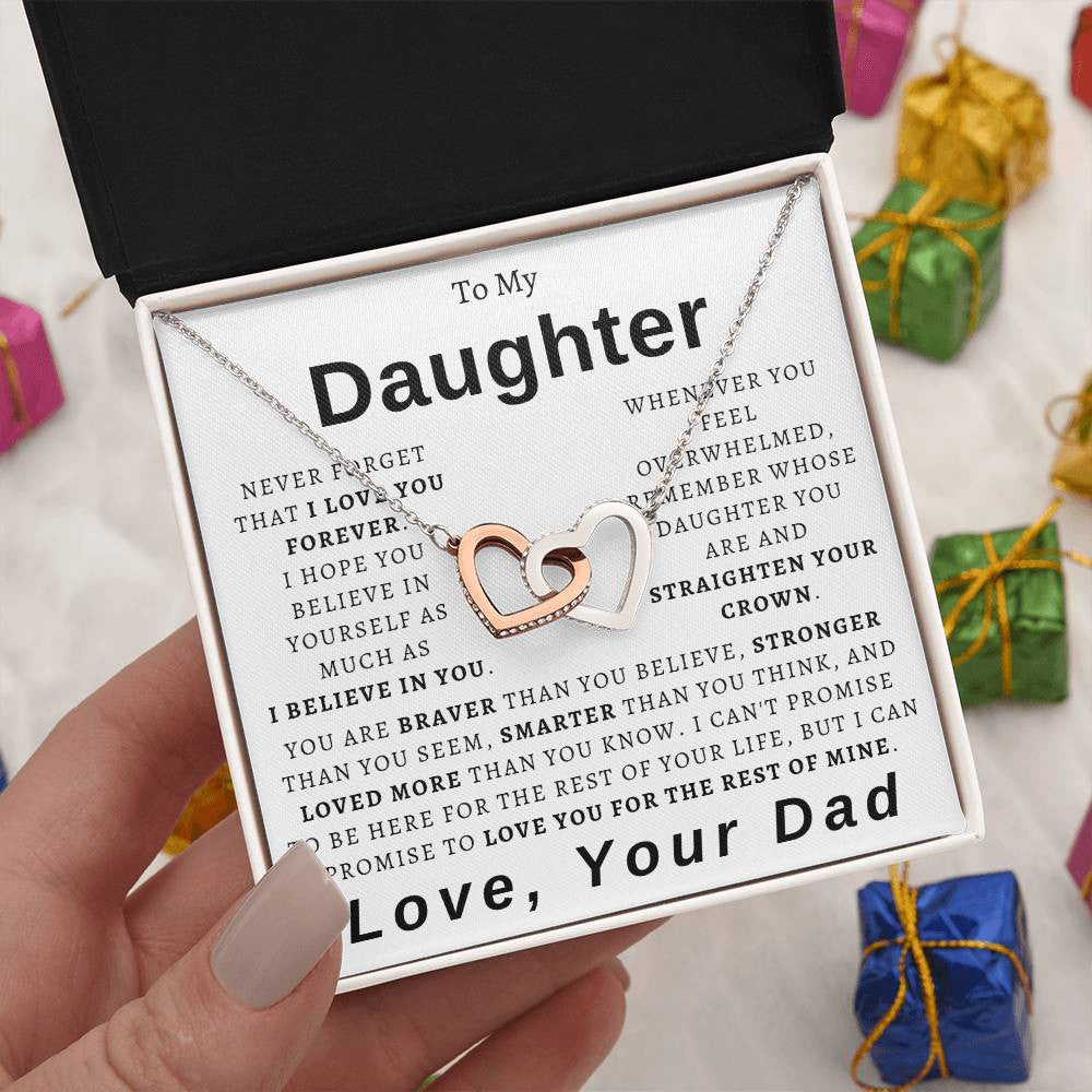 To My Daughter from Dad Hearts Necklace - Braver, Stronger, Smarter