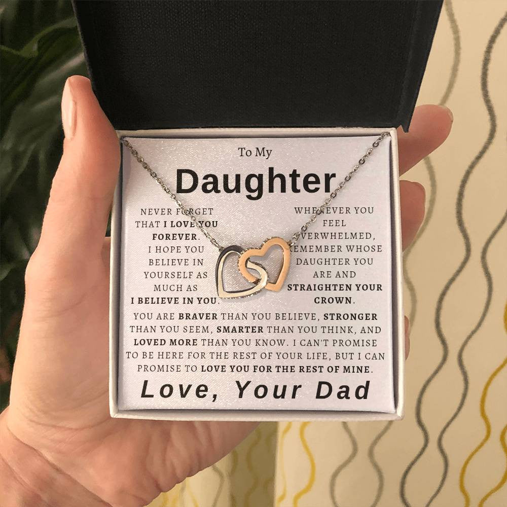 To My Daughter from Dad Hearts Necklace - Braver, Stronger, Smarter