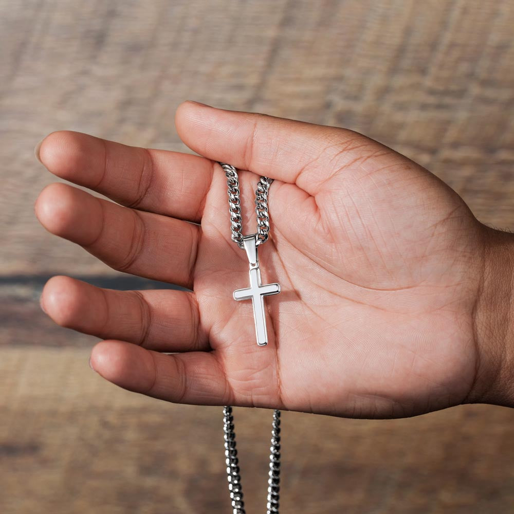 Stainless Steel Cross Necklace, Cuban Chain, Gift For Him