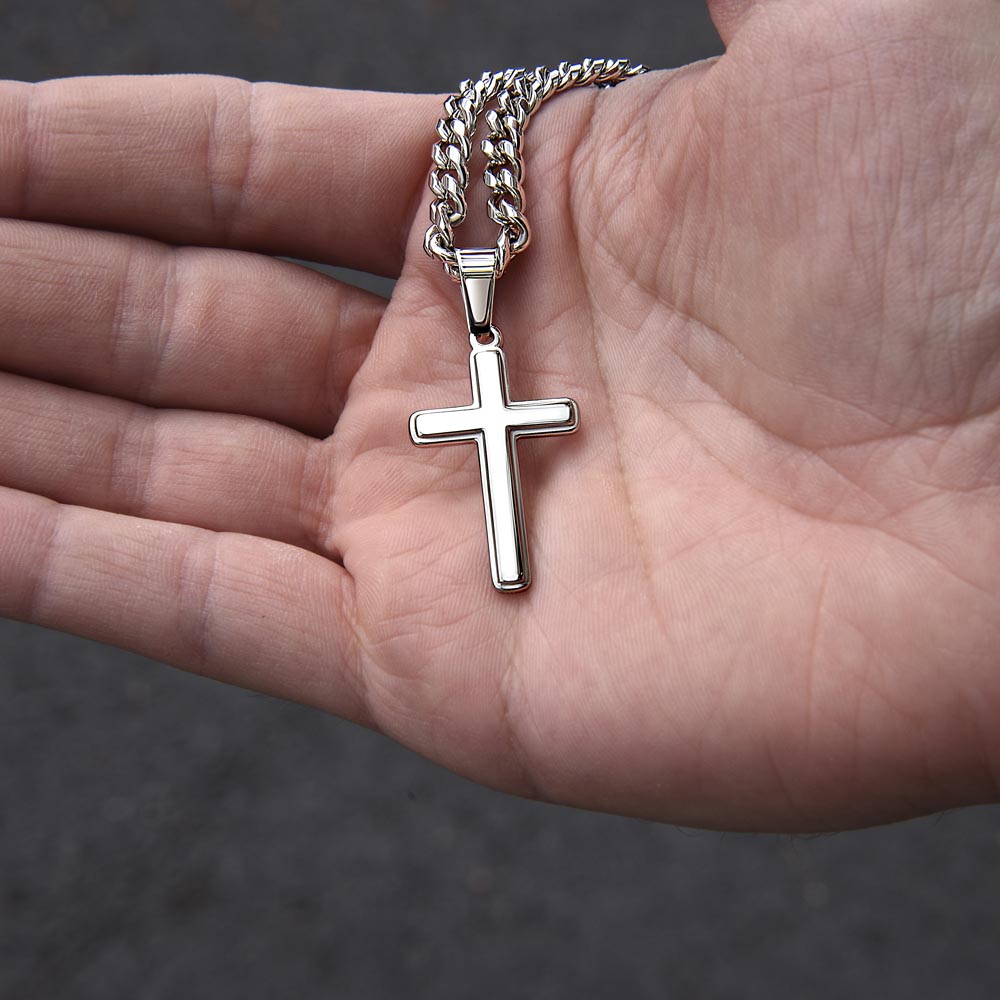 Stainless Steel Cross Necklace, Cuban Chain, Gift For Him