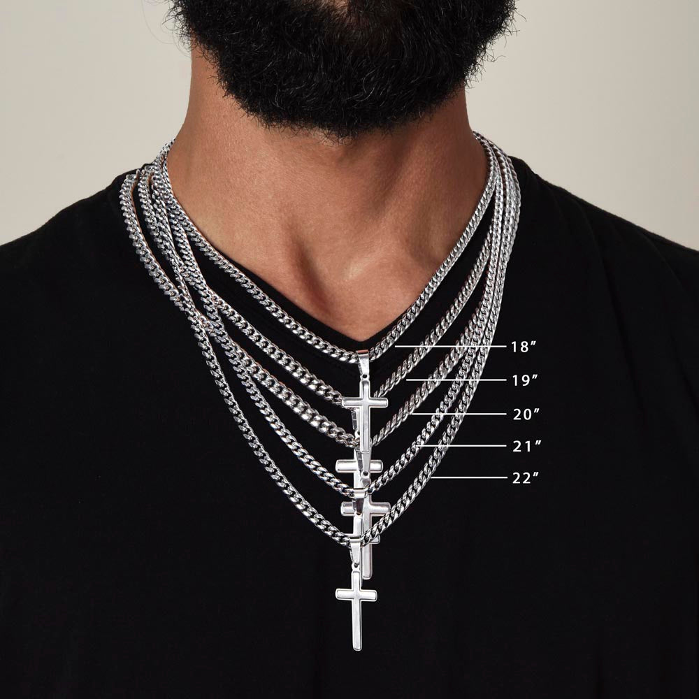 Stainless Steel Cross Necklace, Cuban Chain, Gift For Him