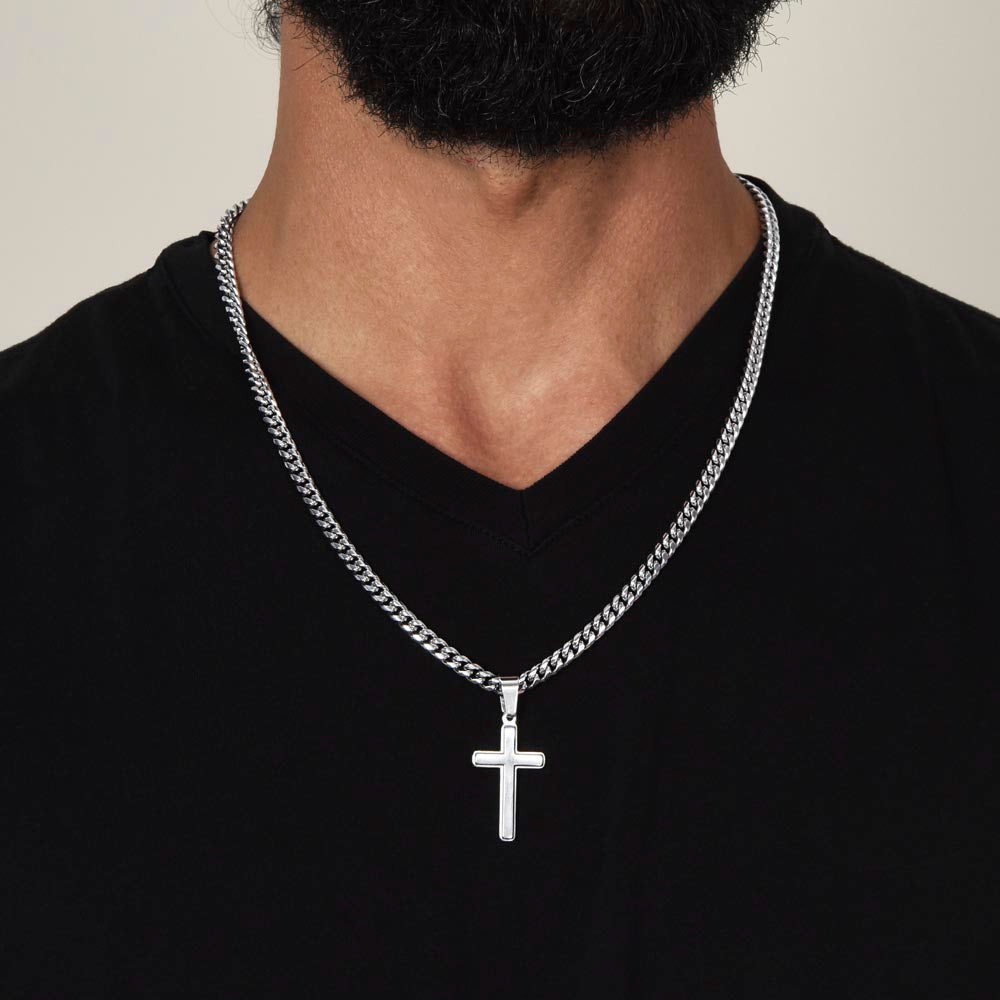 Stainless Steel Cross Necklace, Cuban Chain, Gift For Him