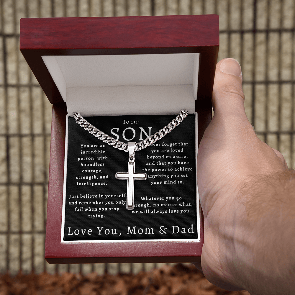 To Our Son Cross Necklace from Mom and Dad